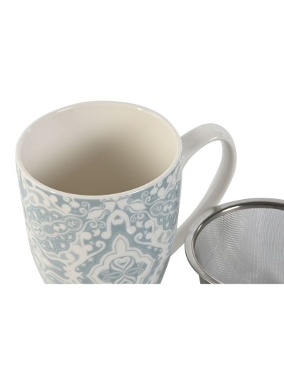 Taza con Filtro para Infusiones Home ESPRIT Azul Beige Acero Inoxidable Porcelana 380 ml (2 Unidades)