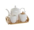Tetera DKD Home Decor Blanco Natural Bambú Porcelana