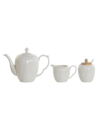 Teapot DKD Home Decor White Natural Bamboo Porcelain