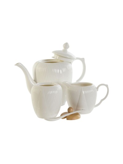 Teapot DKD Home Decor White Natural Bamboo Porcelain
