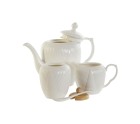 Teapot DKD Home Decor White Natural Bamboo Porcelain