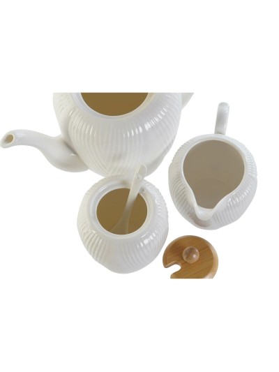 Tetera DKD Home Decor Blanco Natural Bambú Porcelana