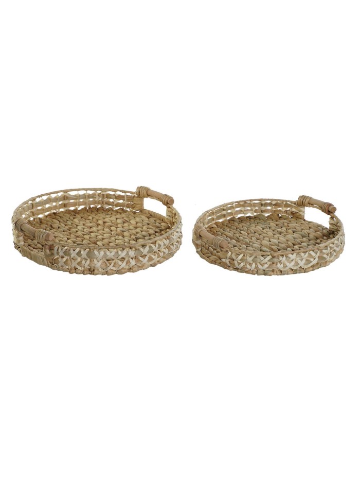 Jeux de plateaux Home ESPRIT Blanc Naturel Fibre 41 x 40 x 9 cm (2 Unités)