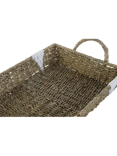 Juego de Bandejas Home ESPRIT Blanco Natural Metal 51 x 30,5 x 13 cm (3 Unidades)