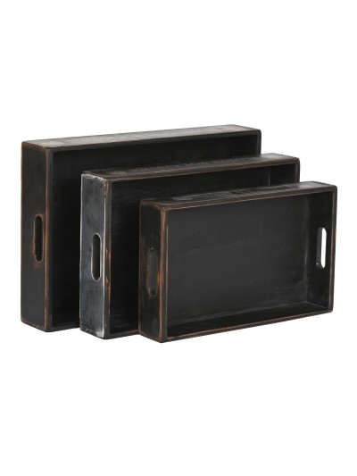 Jeux de plateaux Home ESPRIT Noir Bois d'épicéa 56 x 38 x 10 cm (3 Pièces)