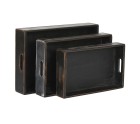 Set of trays Home ESPRIT Black Fir wood 56 x 38 x 10 cm (3 Pieces)