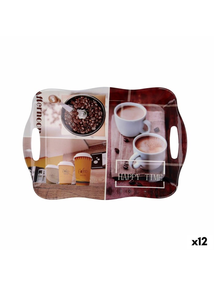 Breakfast tray Quid Habitat Multicolour Plastic 34 x 25 x 2 cm With handles Coffee (12 Units)