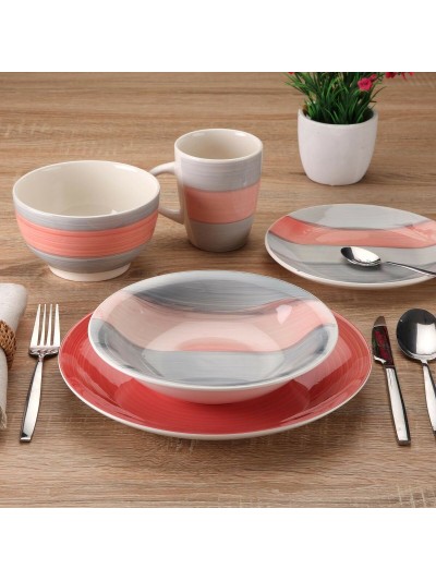 Dinnerware Set Versa Leanne Pink Stoneware 26,5 x 26,5 cm 18 Pieces