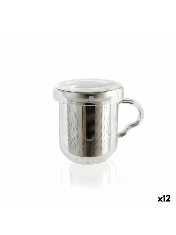 Cup with Tea Filter Quid Serenia Transparent Glass Stainless steel 350 ml (12 Units)