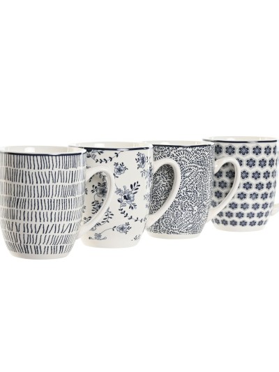 4 Piece Mug Set Home ESPRIT Blue White Porcelain 340 ml