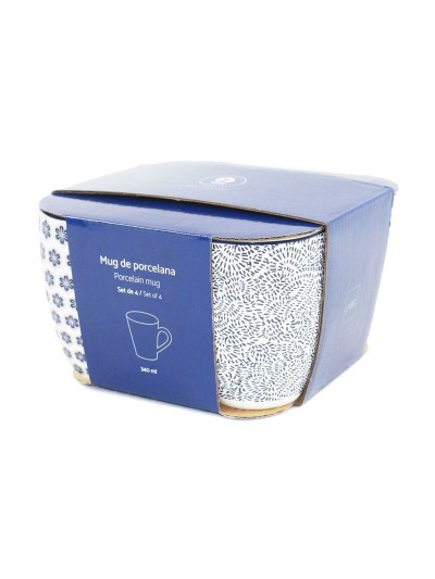 Juego de 4 Tazas Mug Home ESPRIT Azul Blanco Porcelana 340 ml