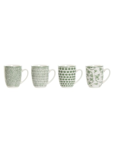 Juego de 4 Tazas Mug Home ESPRIT Blanco Verde Porcelana 340 ml