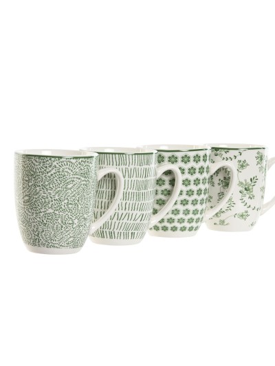 Juego de 4 Tazas Mug Home ESPRIT Blanco Verde Porcelana 340 ml