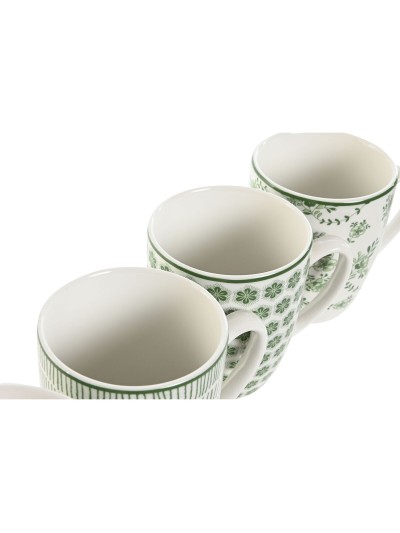 Juego de 4 Tazas Mug Home ESPRIT Blanco Verde Porcelana 340 ml