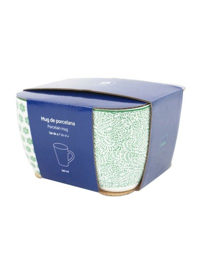 Juego de 4 Tazas Mug Home ESPRIT Blanco Verde Porcelana 340 ml