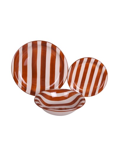 Vajilla Home ESPRIT Amarillo Azul Rojo Gres Rayas Mediterráneo 27,5 x 27,5 x 2,8 cm 18 Piezas