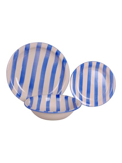 Tableware Home ESPRIT Yellow Blue Red Stoneware Stripes Mediterranean 27,5 x 27,5 x 2,8 cm 18 Pieces