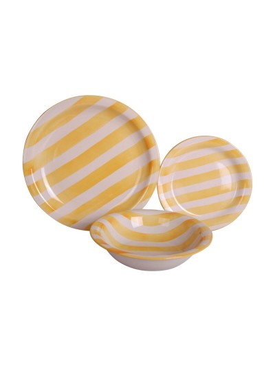 Vajilla Home ESPRIT Amarillo Azul Rojo Gres Rayas Mediterráneo 27,5 x 27,5 x 2,8 cm 18 Piezas