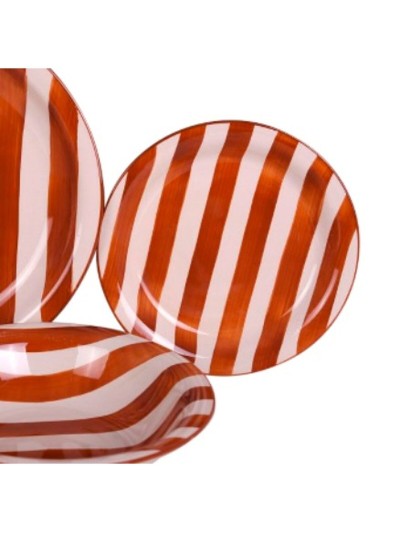 Tableware Home ESPRIT Yellow Blue Red Stoneware Stripes Mediterranean 27,5 x 27,5 x 2,8 cm 18 Pieces