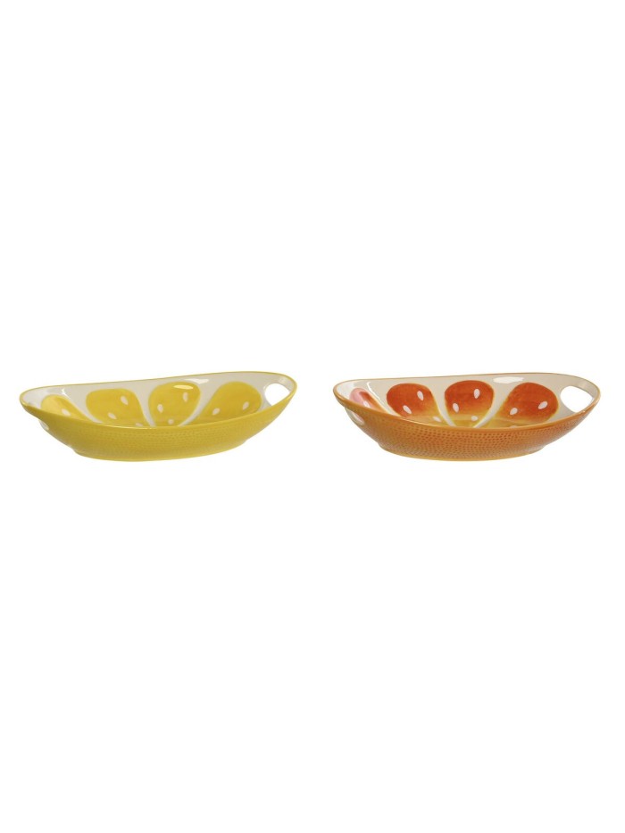 Snack tray Home ESPRIT Green Orange Stoneware Lemon 30,6 x 16,5 x 6 cm (2 Units)
