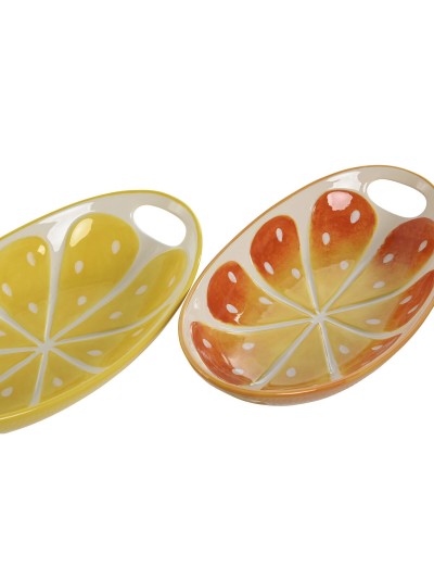 Snack tray Home ESPRIT Green Orange Stoneware Lemon 30,6 x 16,5 x 6 cm (2 Units)