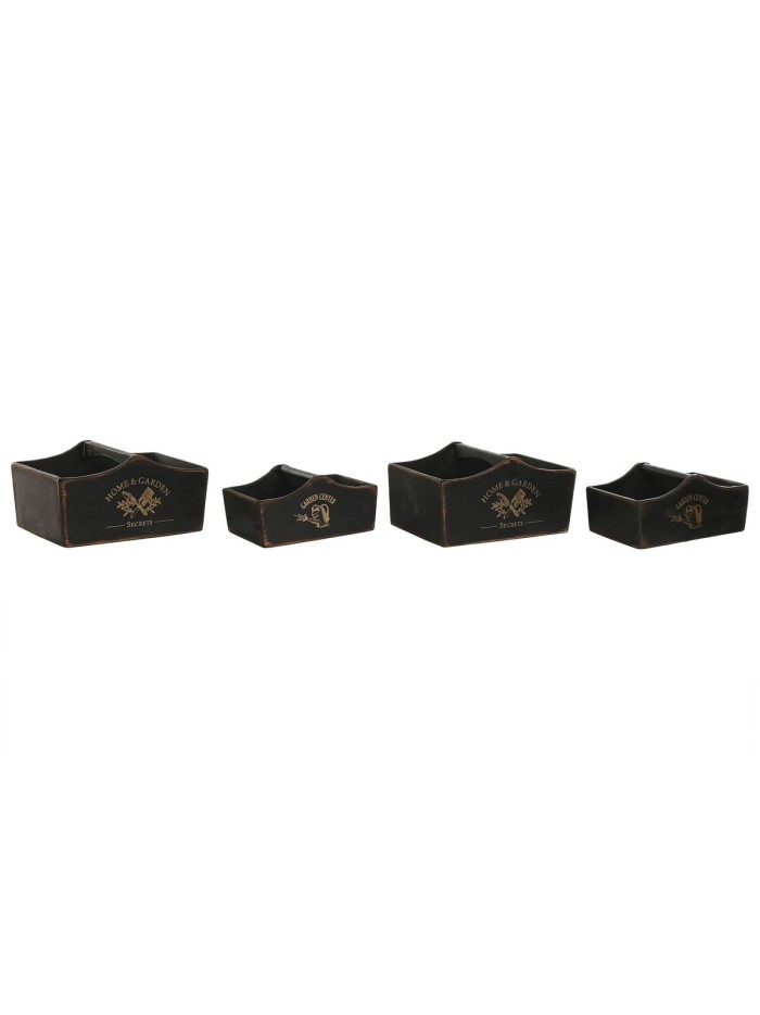 Set of trays Home ESPRIT Black Fir wood 35 x 22 x 18 cm