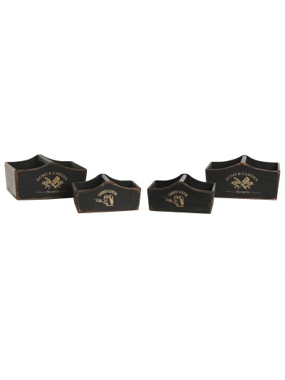 Set of trays Home ESPRIT Black Fir wood 35 x 22 x 18 cm