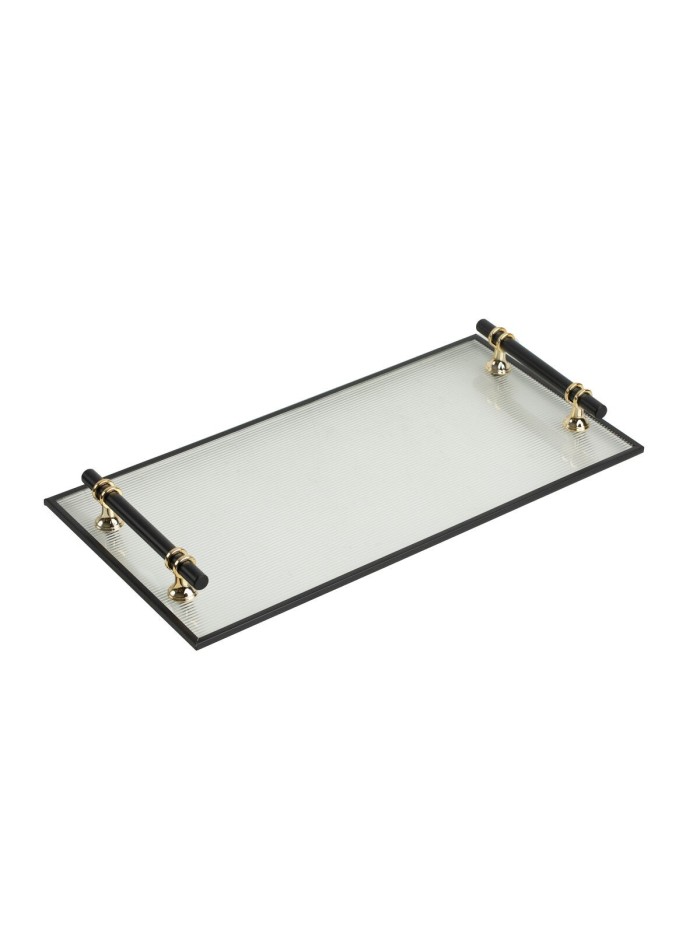 Tray Romimex Transparent Golden Metal Glass 40 x 4 x 20 cm