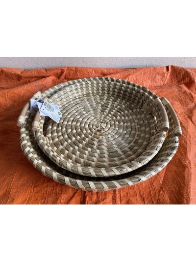 Set of trays Romimex Beige Natural Fibre 2 Pieces