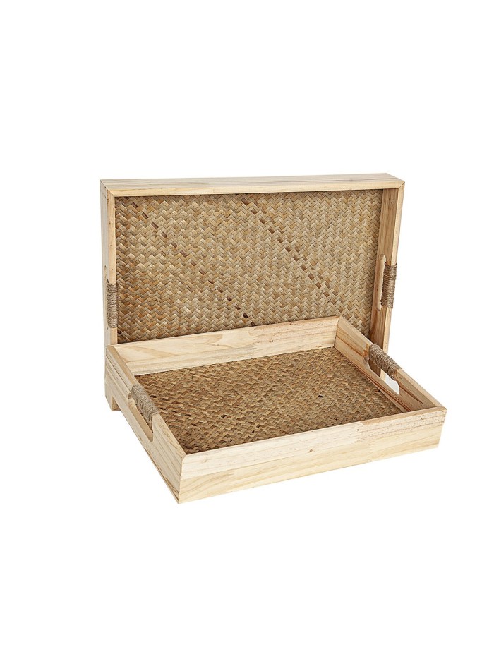Set of trays Romimex Natural wicker MDF Wood 2 Pieces