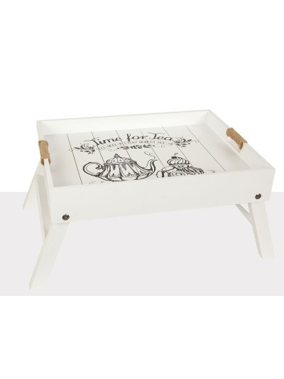 Folding Tray for Bed Romimex White Wood 56 x 36 x 24 cm