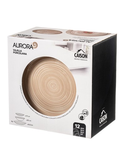 Vajilla de Porcelana Caison Aurora Marrón Gris 4 personas 12 Piezas
