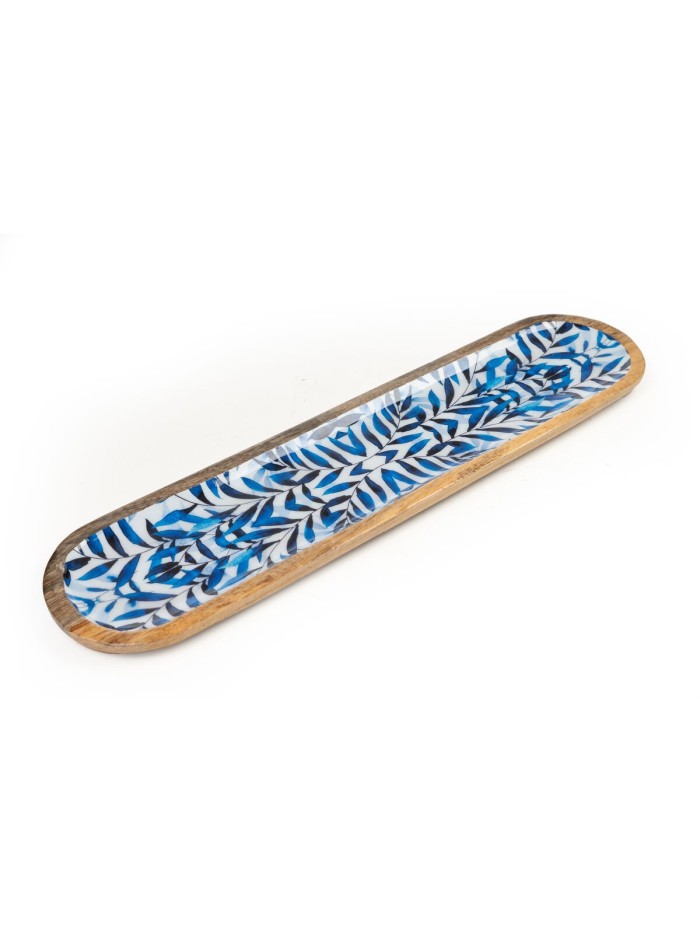 Snack tray Romimex Blue White Mango wood Oval 50 x 2 x 12 cm