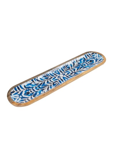 Bandeja de Aperitivos Romimex Azul Blanco Madera de mango Ovalada 50 x 2 x 12 cm