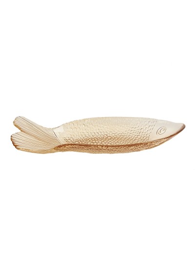 Decorative Plate Romimex Light brown Glass Fish 40 x 6 x 16 cm