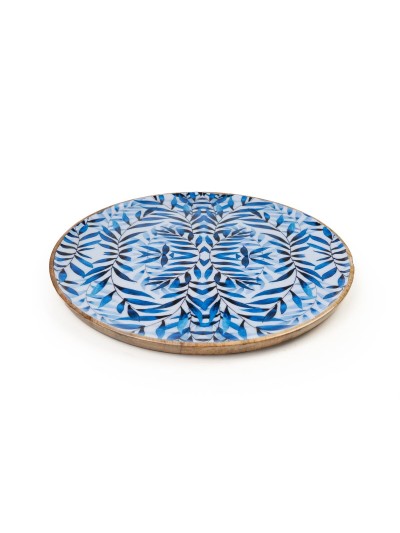 Snack tray Romimex Blue White Mango wood Circular 30 x 2 x 30 cm