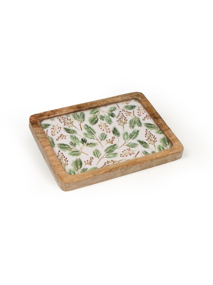Snack tray Romimex White Green Mango wood Rectangular Sheets 20 x 2 x 16 cm