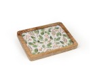 Bandeja de Aperitivos Romimex Blanco Verde Madera de mango Rectangular Hojas 20 x 2 x 16 cm