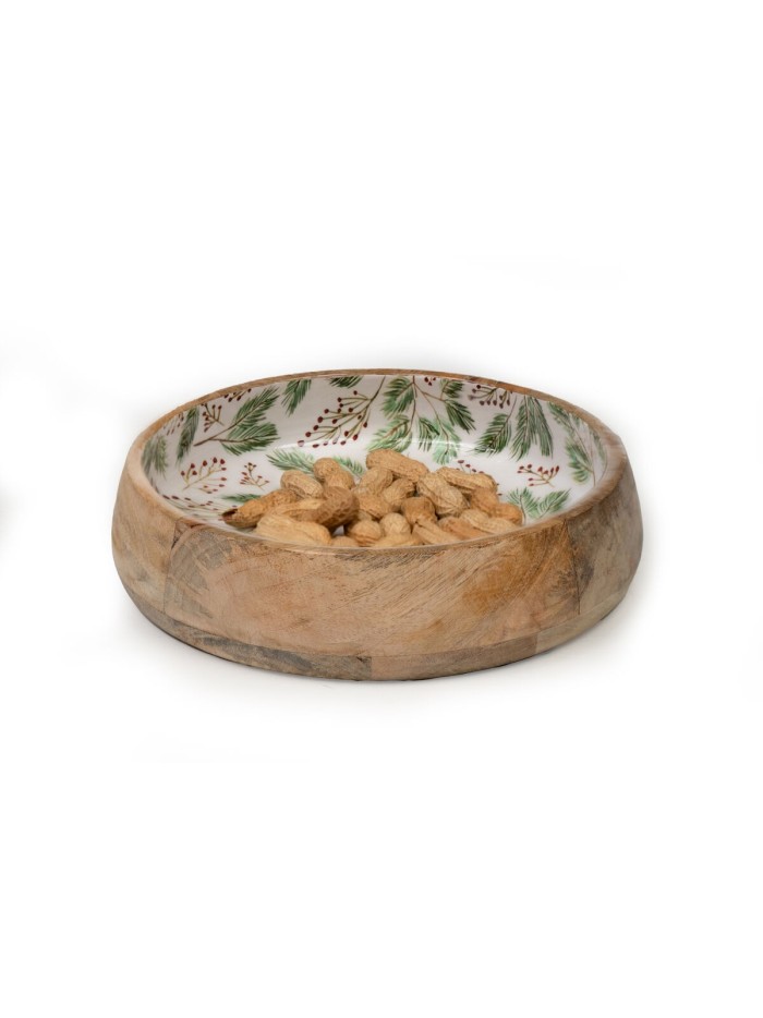 Bowl Romimex White Green Mango wood Sheets 25 x 6 x 25 cm