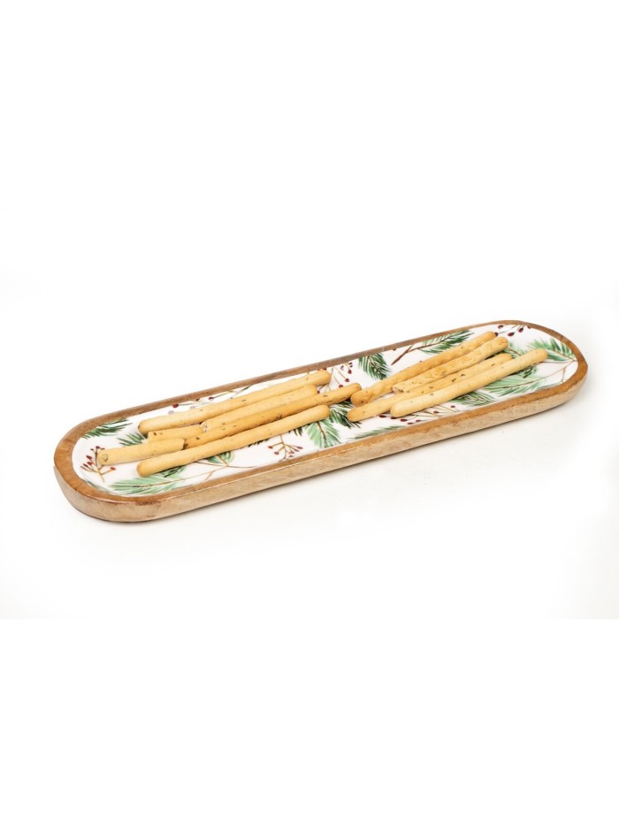 Snack tray Romimex White Green Mango wood Oval Sheets 40 x 2 x 10 cm