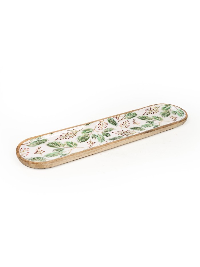 Snack tray Romimex White Green Mango wood Oval Sheets 50 x 2 x 12 cm
