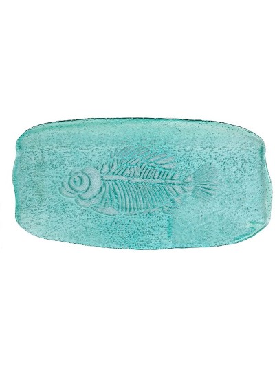 Snack tray Romimex Turquoise Glass Rectangular 47 x 4 x 23 cm