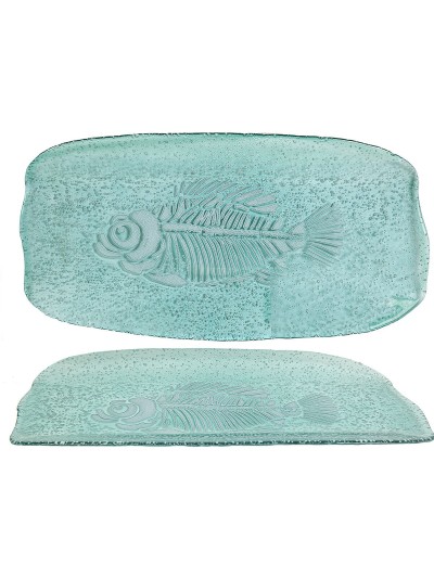 Snack tray Romimex Turquoise Glass Rectangular 47 x 4 x 23 cm