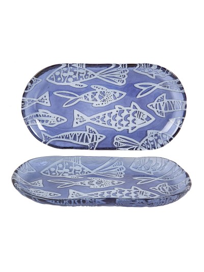 Snack tray Romimex Blue Glass Rectangular 27 x 3 x 15 cm