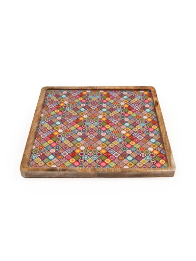 Snack tray Romimex Red Mango wood Squared 30 x 2 x 30 cm