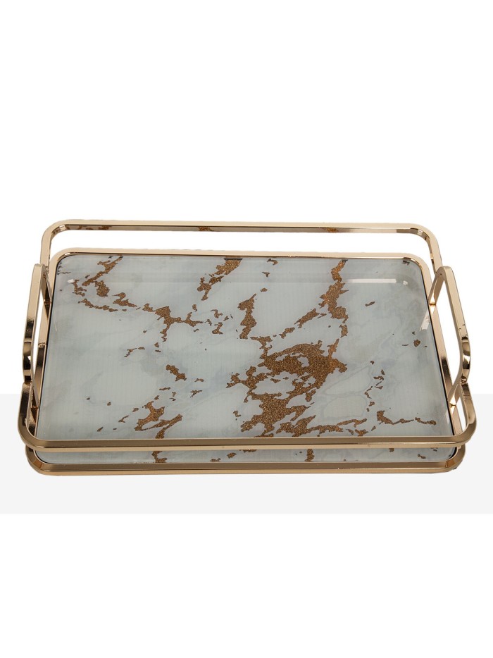 Tray Romimex Blue Golden Glass 30 x 6 x 20 cm