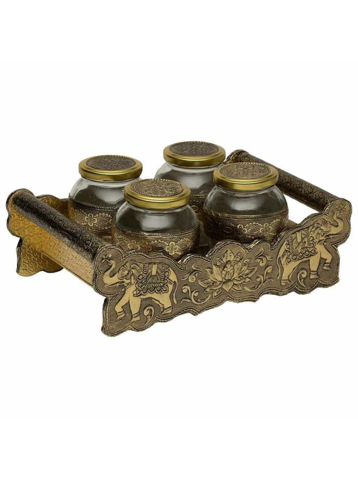 Plateau Alexandra House Living Doré verre Aluminium Bois MDF 13 x 6 x 25 cm