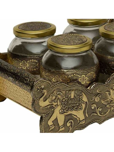 Tray Alexandra House Living Golden Glass Aluminium MDF Wood 13 x 6 x 25 cm