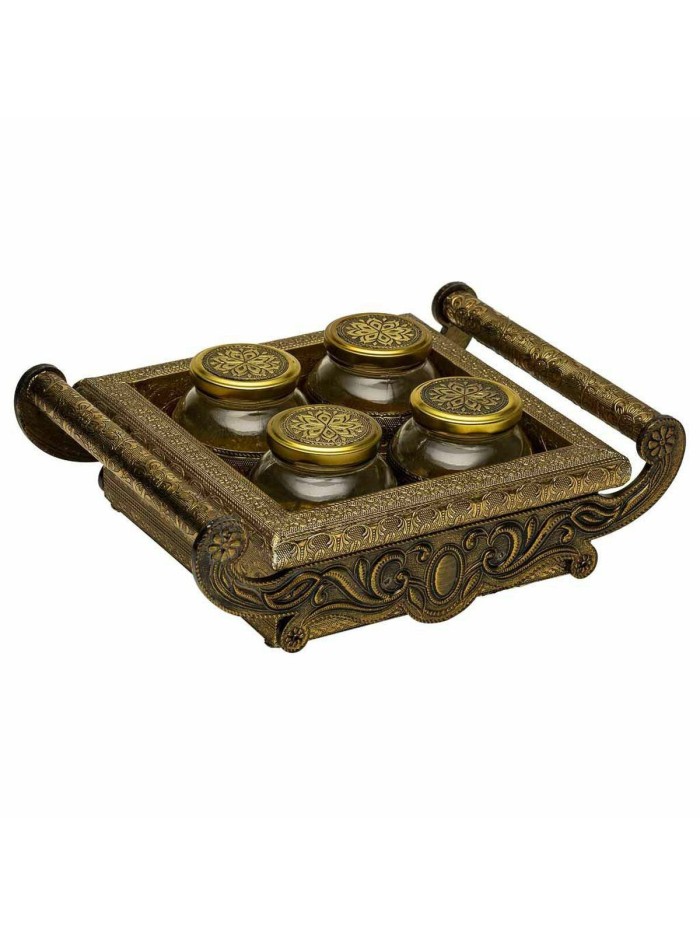 Tray Alexandra House Living Golden Glass Aluminium MDF Wood 27 x 7 x 33 cm
