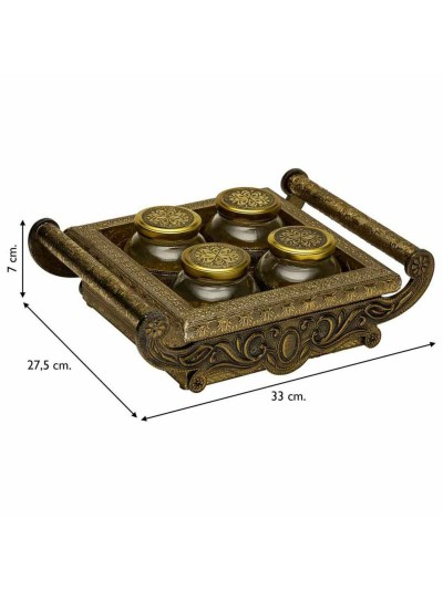 Bandeja Alexandra House Living Dorado Vidrio Aluminio Madera MDF 27 x 7 x 33 cm